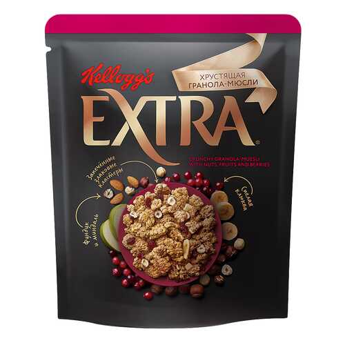 Гранола-мюсли Kelloggs extra хрустящая с орехами, фруктами и ягодами 300 г в Магнит