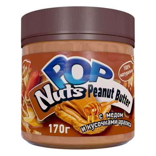 Арахисовая паста POP Nuts Peanut Butter с медом и кусочками арахиса, 170г в Магнит