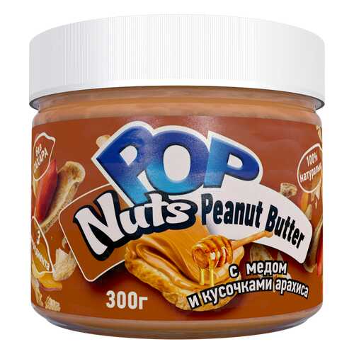 Арахисовая паста POP Nuts Peanut Butter с медом и кусочками арахиса, 300 г в Магнит