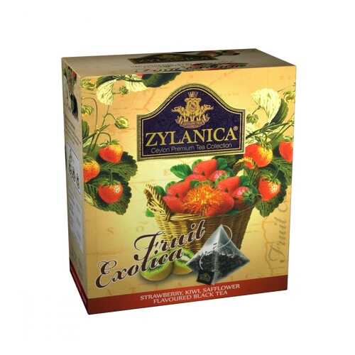 Чай Zylanica Fruit Exotica черный с клубникой киви лепестками сафлора 20 пирамидок в Магнит