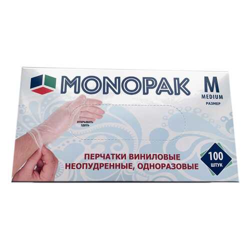 Перчатки Monopak виниловые неопудренные бесцветные M 100 шт 50 пар в Магнит