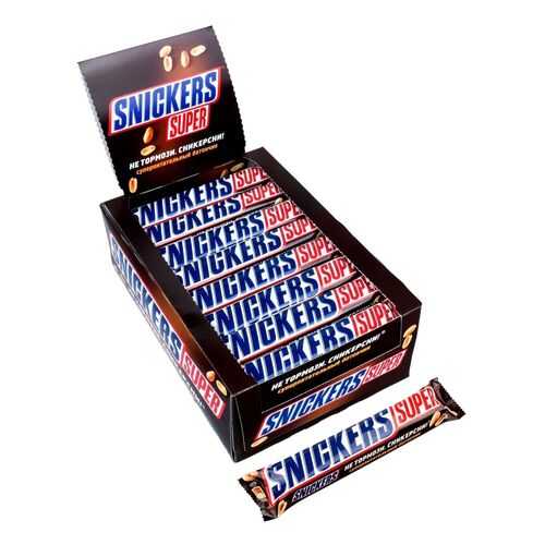 Батончик шоколадный Snickers Super коробка 32 штуки по 95 г в Магнит