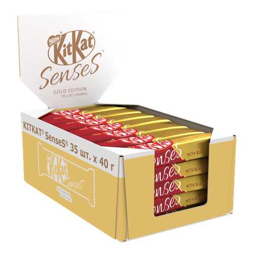 Белый шоколад KITKAT SENSES GOLD EDITION. DELUXE CARAMEL и молочный с вафлей 35шт по 40 г в Магнит