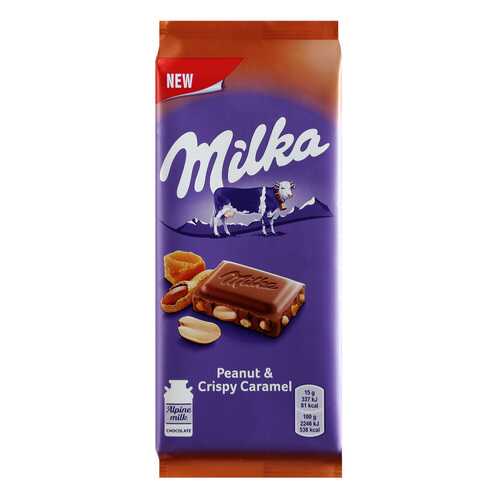 Шоколад Milka Молочный с арахисом и кусочками хрустящей карамели 90г в Магнит