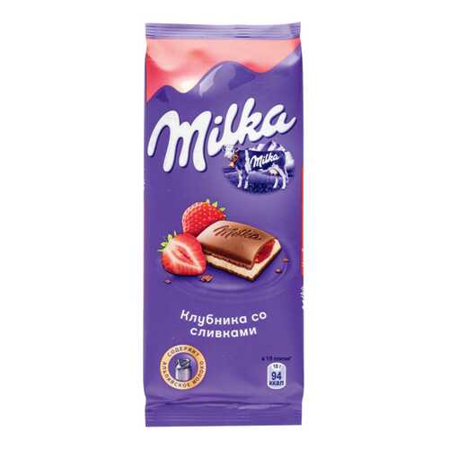 Шоколад молочный Milka клубника со сливками 90 г в Магнит