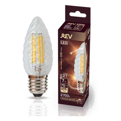 Лампа светодиодная REV FILAMENT свеча витая TC37 E27 7W, 2700K, DECO Premium, теплый свет в Магнит