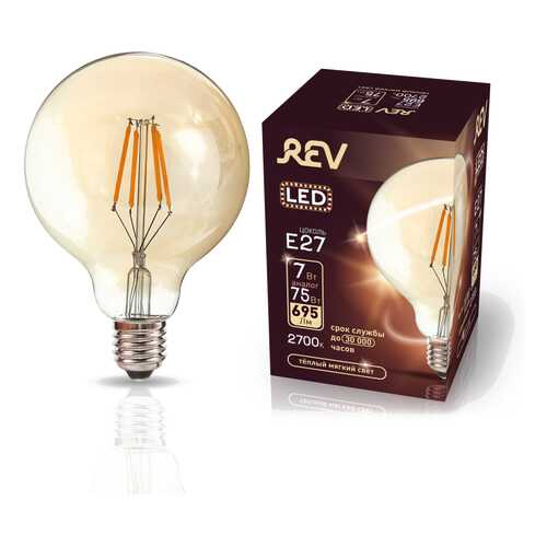 Лампа светодиодная REV VINTAGE Filament шар G95 E27 7W, 2700K, DECO Premium, теплый свет в Магнит