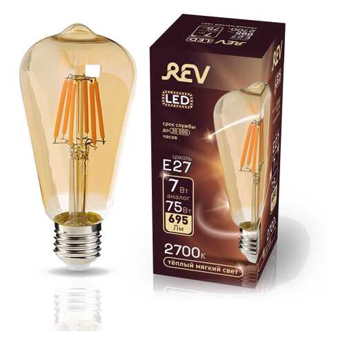 Лампа светодиодная REV VINTAGE Filament ST64 E27 7W, 2700K, DECO Premium, теплый свет в Магнит